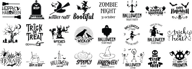 Silhouette collection of flowers grass and plants in vintage style illustration