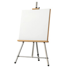 Blank Canvas on Tabletop Easel with Wooden Accents and Metal Legs isolated on White Background
