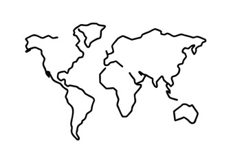 Fototapeta premium Minimalist world map outline in black line on white background simple geographic representation