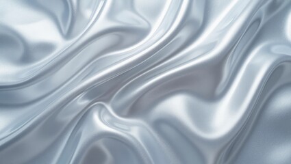 Fototapeta premium Elegant flowing silver satin fabric texture with soft light creating luxurious waves and smooth reflections, perfect for fashion and design backgrounds.