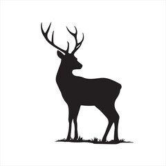 Silhouette of a Standing Deer with Antlers - Vector Illustration