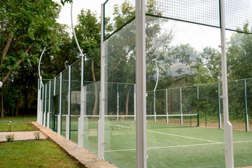 Outdoor Tennis Court, Green, Trees, Sunny