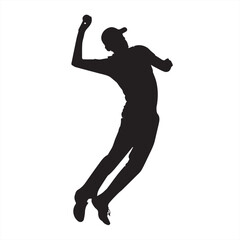 Silhouette of a Baseball Player Throwing a Ball on the Field - Vector Illustration
