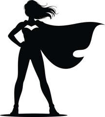 Powerful woman superhero cape flowing silhouette