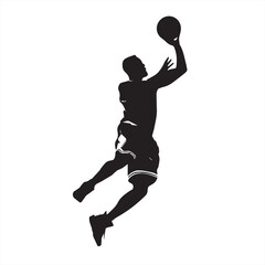Silhouette of a Basketball Player Jumping to Dunk – Vector Illustration