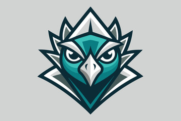 Striking teal bird mascot presents a modern and fierce animal face design creatively