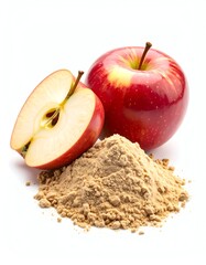 Fresh red apple and apple powder showcasing natural flavor and nutrition for healthy recipes and snacks.