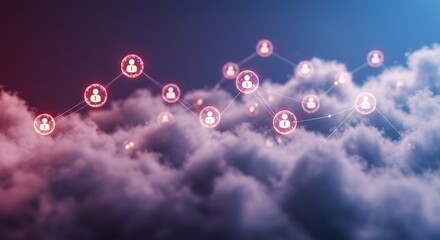 Cloud Network with Connected User Icons: Global Digital Communication, Social Media, and Data Exchange Concept