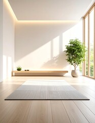 Bright and airy room with natural light, wooden flooring, and a decorative plant for a modern aesthetic.