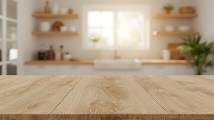 Warm Cozy Morning Ambiance: Soft Sunlight on a Wooden Table