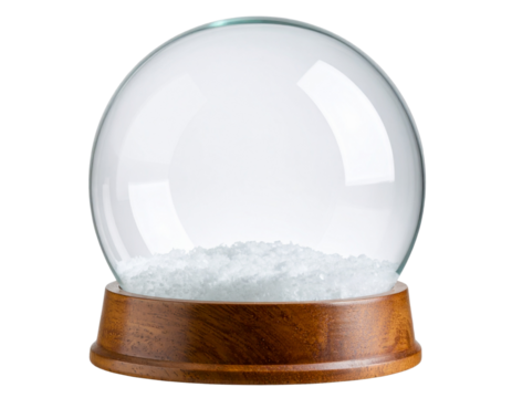 Empty Transparent Snow Globe with Frosted Glass and Blank Base, 3/4 View, Isolated