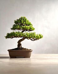 A stunning bonsai tree in a minimalist pot adds a touch of nature and tranquility to any space.