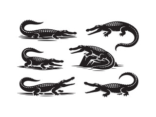 Obraz premium Collection of alligator silhouettes vector isolated on white background