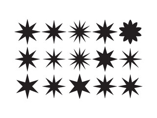 Collection of black starburst shapes vector isolated on white background.
