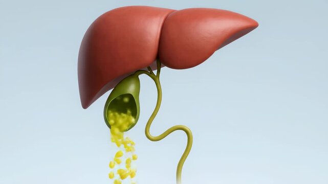 Liver and Gallbladder Medical Illustration: Bile Flow Problem Visualization