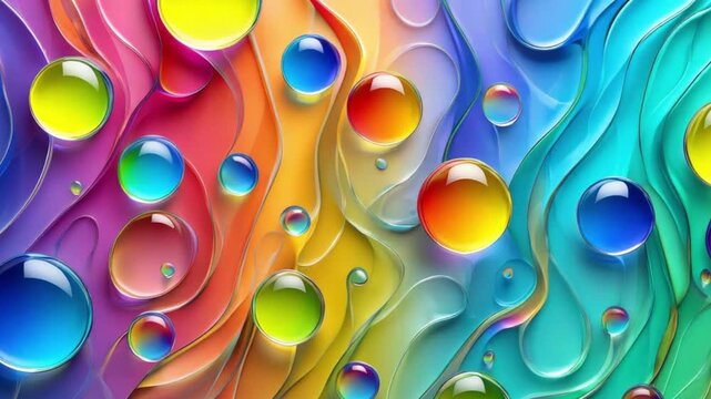 Vibrant Rainbow Spheres Abstract Liquid Motion Background Seamless Loop 4 K Ultra H D Colorful Glossy Bubbles Swirling Dynamic Energy Design Perfect for Presentations Commercials