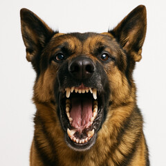 C&atilde;o pastor alem&atilde;o a ladrar agressivamente