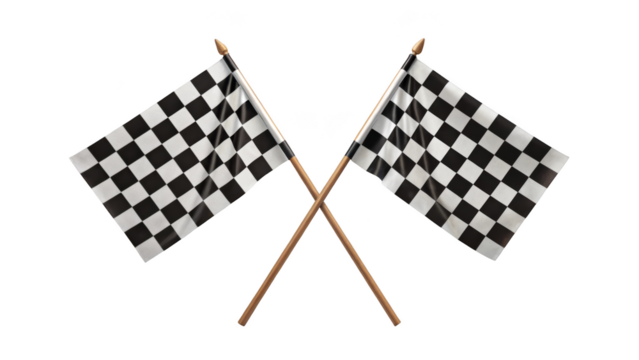 Two crossed checkered flags isolated on transparent background - Powered by Adobe