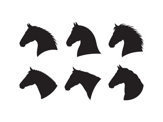 Six horse head silhouettes vector isolated on white background