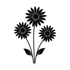 flower silhouette, floral outline, botanical shape, daisy black icon, blooming flower art, petal design shadow