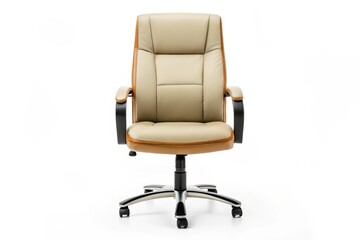 Obraz premium Beige and Brown Leather Office Chair isolated on White Background
