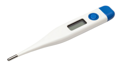 Digital Thermometer with Blue Accents on white background