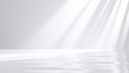 潤いや透明感イメージの水面のある部屋　光が差し込む白い空間にできた柔らかな反射と影の抽象背景