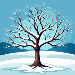 Winter tree covered in snow with bare branches