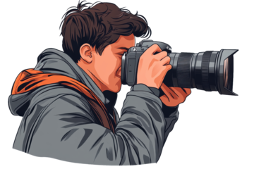 Aspiring Photographer with Camera Ready to Capture the Moment and Artful on transparent background
