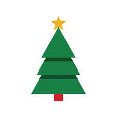 Green christmas tree with star topper festive holiday decoration isolated on white background