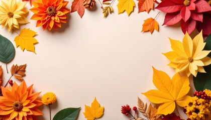 Autumn floral arrangement nature decorative content indoor top view seasonal aesthetic for fall celebrations