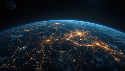 Night Earth Glowing City Lights Space View