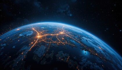 Obraz premium Night Earth Glowing City Lights Space View