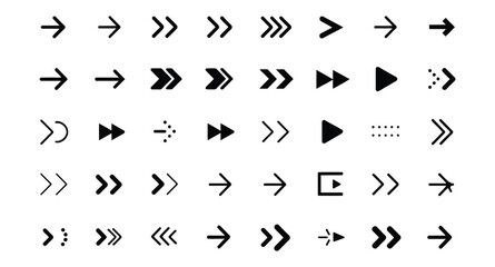 Minimalistic arrow icon set in various styles and directions for UI navigation, web design, app interfaces, and graphic illustration