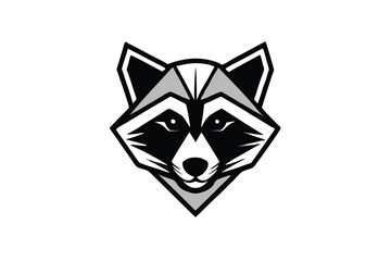 Sharpedged raccoon animal head displays symmetrical black and gray shades over a white backdrop