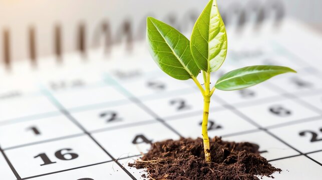 Plant sprouting from calendar date representing scheduled growth