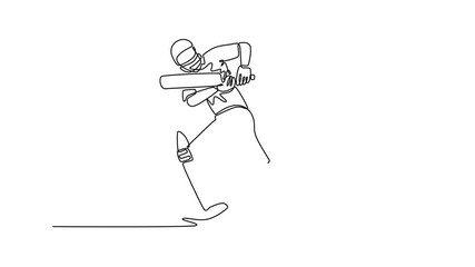 Animated self drawing continuous line draw active cricket batsman in action on professional cricket stadium. Healthy fitness workout or focused player playing fun game. Full length one line animation - Powered by Adobe