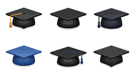 Graduation caps illustration set