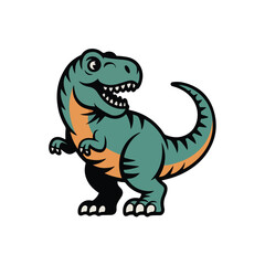 Cartoon illustration of a green tyrannosaurus rex on a white backdrop tshirt design