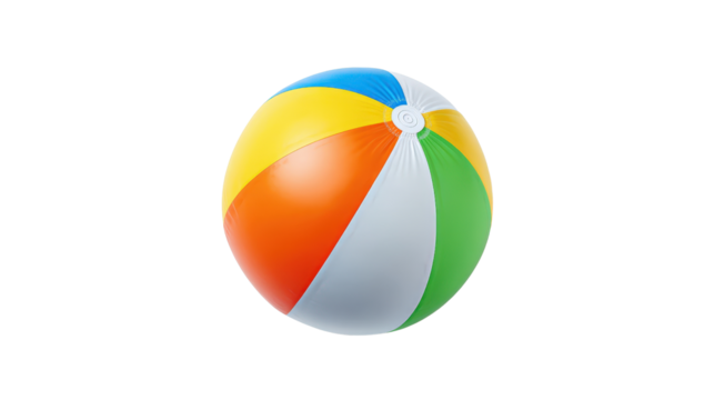 Colorful inflatable beach ball top view on clean perfect summer vibe concept isolated on a Transparent background, PNG file.