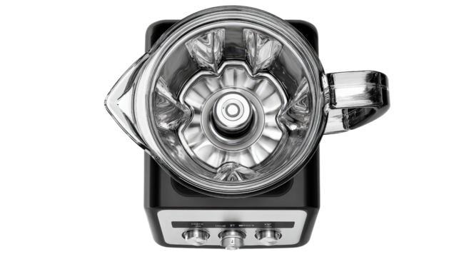 Commercial-grade blender top view showing powerful motor and large capacity jar isolated on a Transparent background, PNG file.