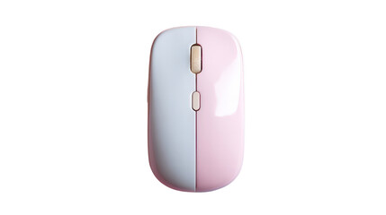 Compact wireless mouse in pastel color top view, stylish gadget concept isolated on a Transparent background, PNG file.