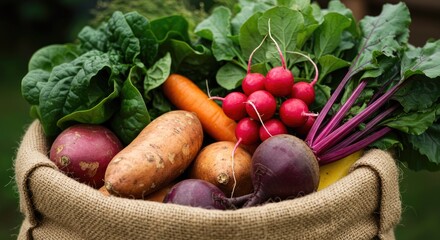 Fresh produce in a burlap sack