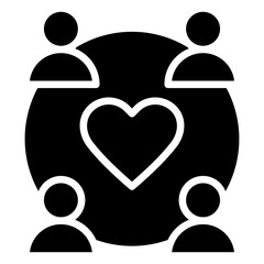 Value Driven Team Glyph Black Silhouette Icon Design Vector - Group of people encircling a heart, representing a team unified and motivated by shared values and purpose
