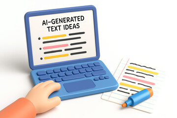AI generating text ideas on laptop