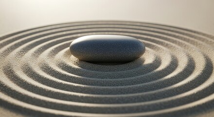 Obraz premium Stone sits in sand with concentric circles raked around it.