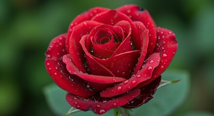 Velvet Crimson Rose Adorned with Glistening Morning Dew