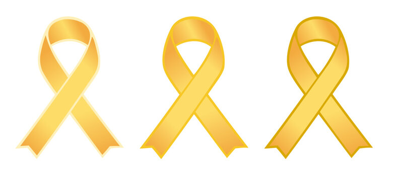 Set of three yellow color awareness ribbons representing bone and bladder cancer, suicide prevention and other awareness campaigns and events, flat vector on transparent background - Powered by Adobe