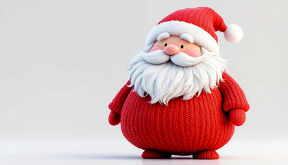 A plump, knitted Santa Claus with a big white beard and a soft, red knit sweater and hat