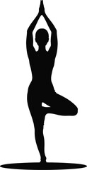 Fototapeta premium Silhouette of woman in tree pose yoga vrikshasana